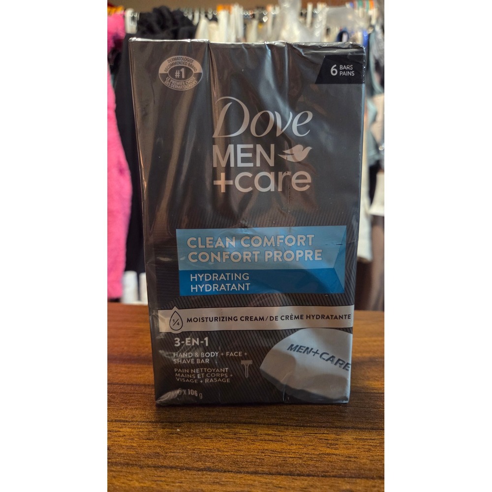 Dove Men+Care Clean Comfort 3-in-1 Hand Body Face Shave Bar 6 Pack 106g Each